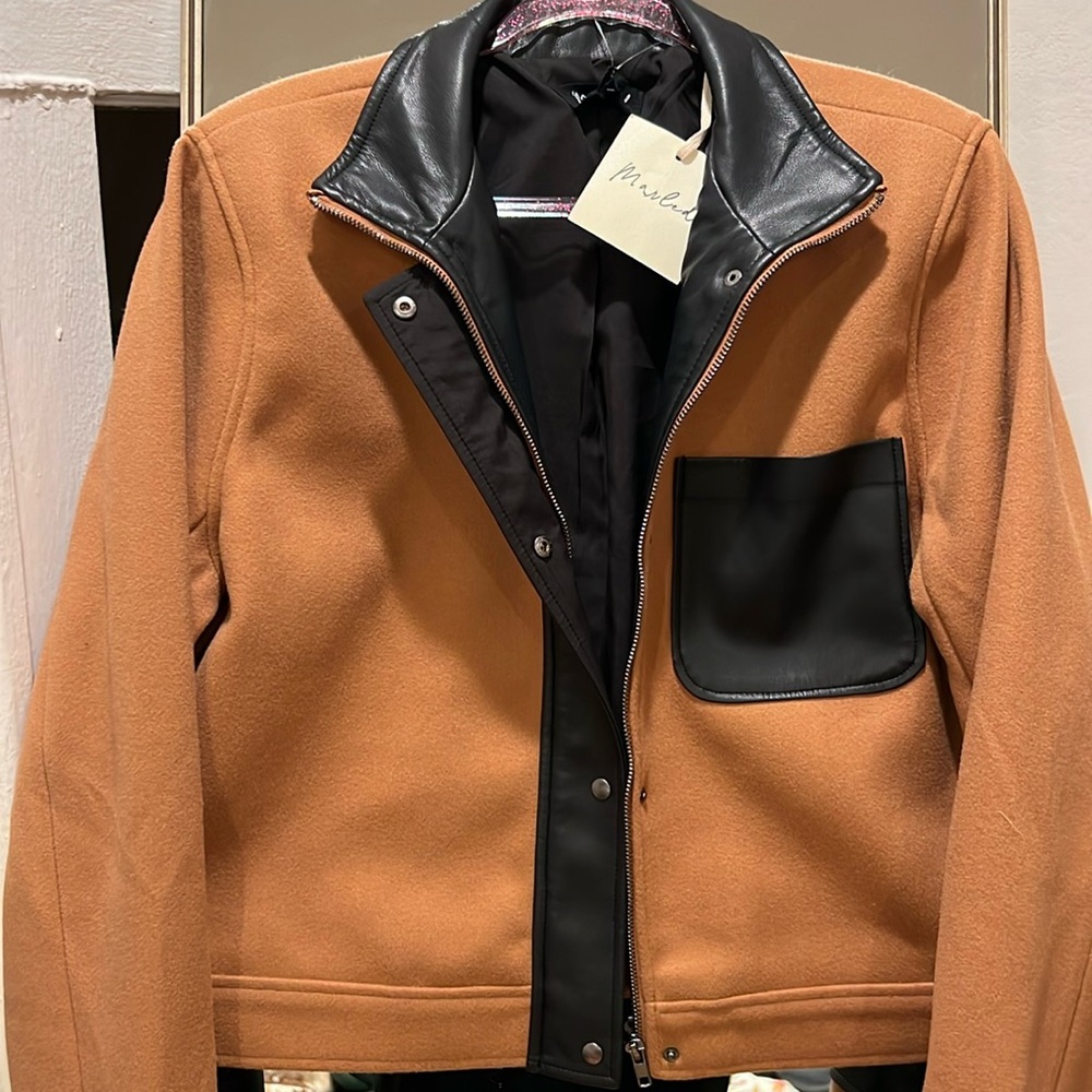 Camel and black cropped coat NWT
